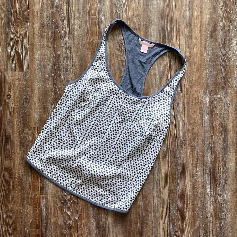 Victoria’s Secret White & Gray Patterned Sleeveless Racerback Tank